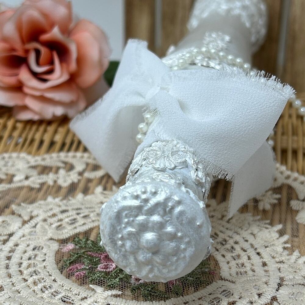 Simple & Elegant White Decorative Hand Crafted Bottle with Bow - Picture 4 of 12
